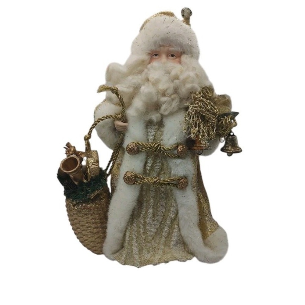 Vintage Santa Claus Christmas Tree Topper Table Top Holiday Decoration Gold